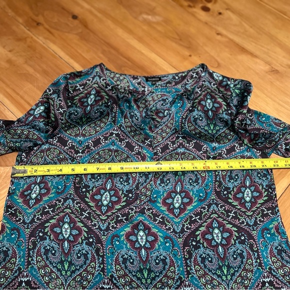 Talbots Teal and Black Patterned Blouse Size Large - Picture 8 of 11